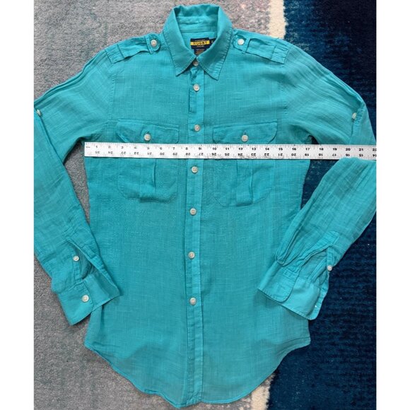 Ralph Lauren Rugby Womens Boyfriend Button Down Turquiose Blouse Roll Tab Size 0 - Picture 9 of 10